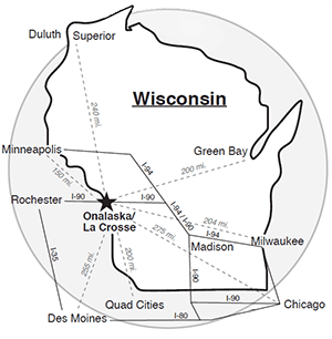 There are more than 1,600 hotel rooms in the La Crosse and Onalaska, Wisconsin area.