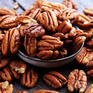 Pecans are a whole food that is an excellent source of manganese, and a good source of fiber, thiamin, and copper.